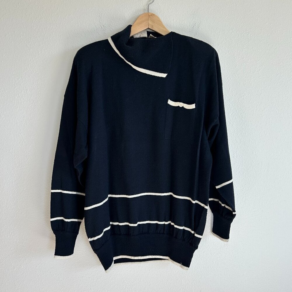 Vintage Liz Claiborne Sweater Blue Lambswool BlendNautical Tunic Length
